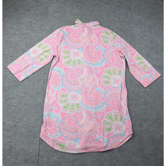 Ralph Lauren Pajama Shirt Dress Womens Medium Pink Paisley Preppy Cotton Comfy - Picture 7 of 7